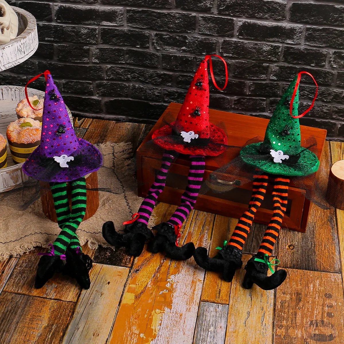 

Halloween Witch Hat Window Hanging Decoration Ghost Festival Bar Party Striped Long Legs Atmosphere Decoration Ornament