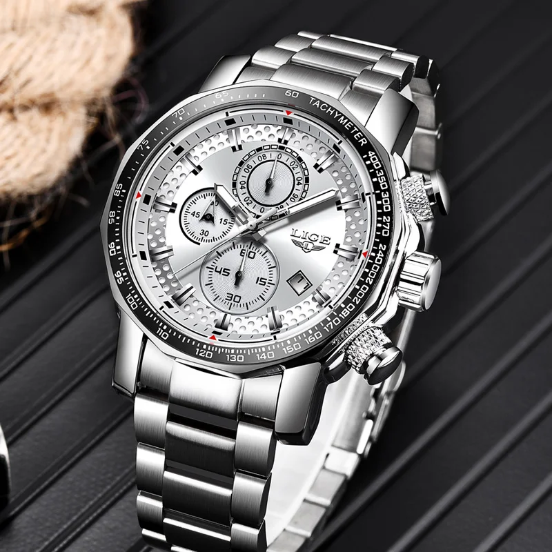 LIGE Big Dial Mens Watches Business Quartz WristWatch Chronograph Luminous Auto Date Watch for Men Man Relogio Masculino+Box