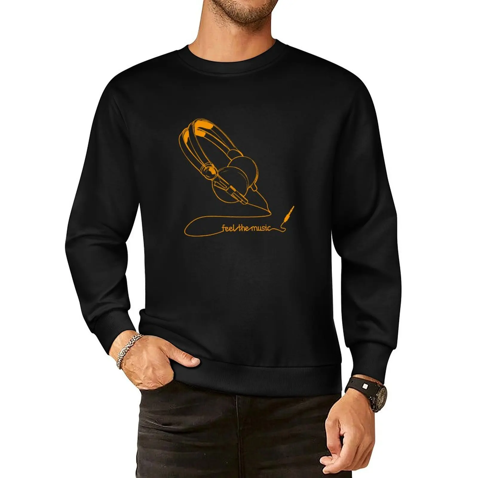 

feel the music funny tee Pullover Hoodie mens clothing men's sweat-shirt set men's winter sweater sweatshirt