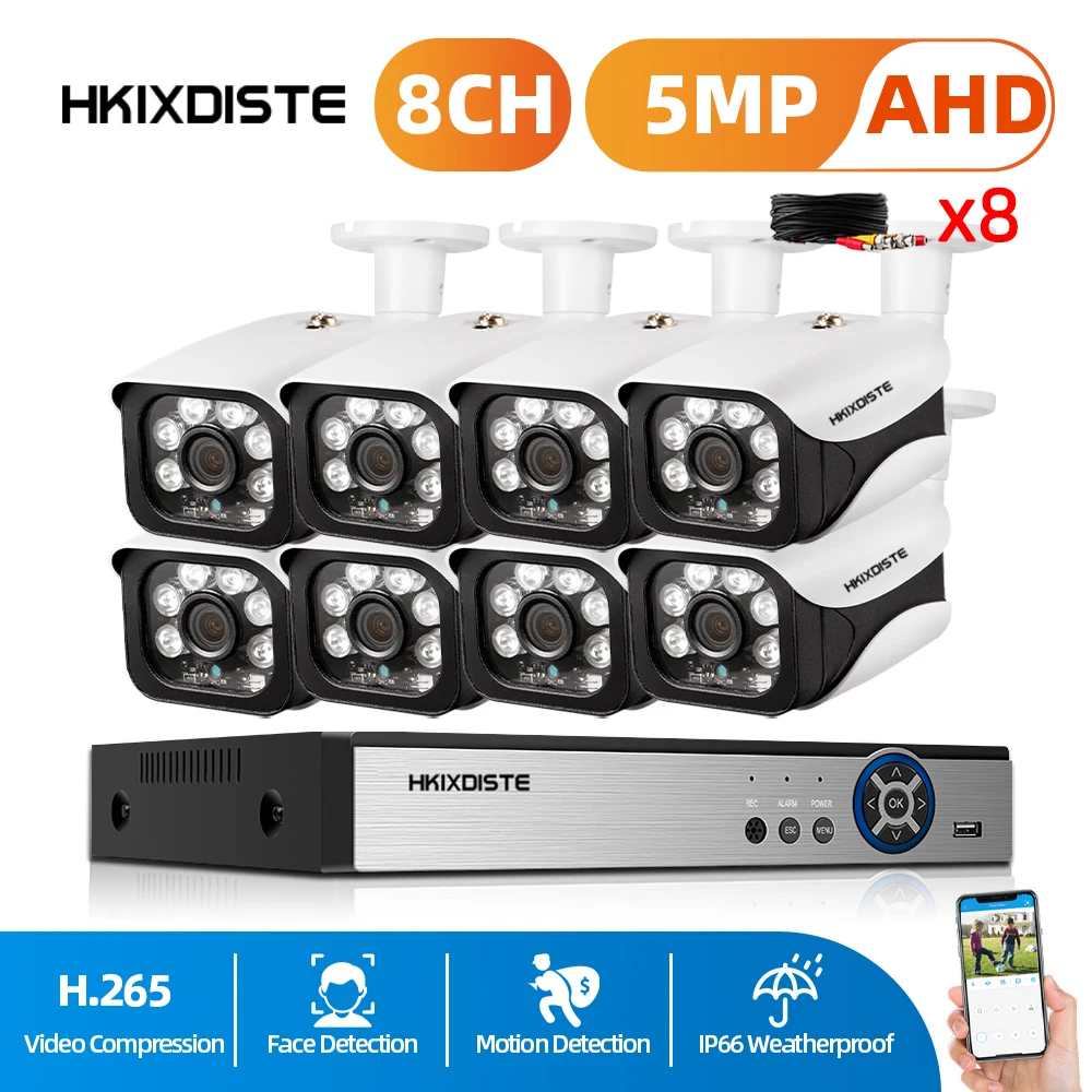 8CH CCTV System Wireless DVR NVR System 5.0MP IR indoor Outdoor Waterproof Bullet AHD Security Camera System Surveillance Kit