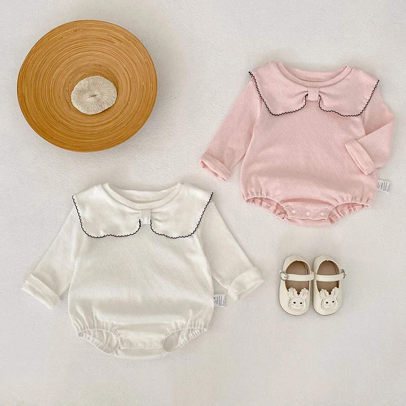 

2025 New Autumn 0-24M Baby Girl Clothing Newborn Baby Girls Bodysuits Long Sleeved Cotton Solid Color Infant Baby Girls Jumpsuit