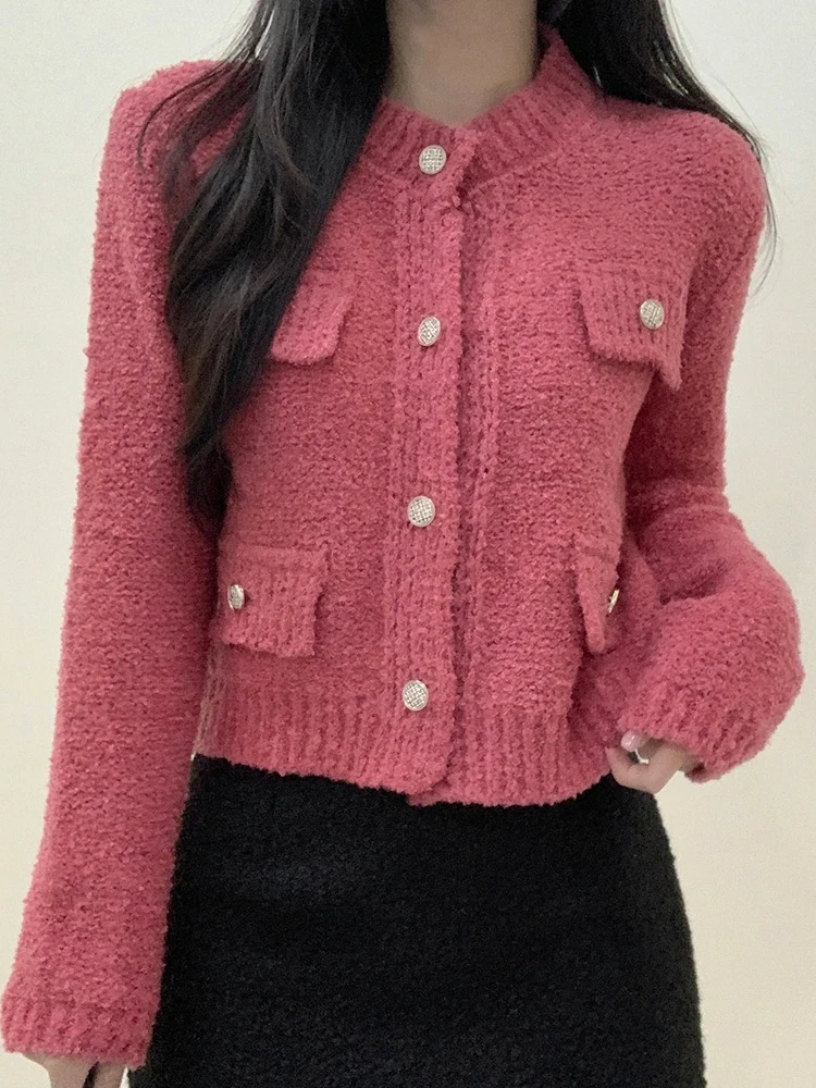 

Женский круглый вязаный свитер на одной пуговице, осень-зима, новый открытый кардиган высокого качества с несколькими пуговицами