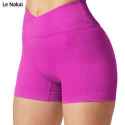 V Cross Gym Shorts for Women Stretchy Push Up Yoga Shorts Scrunch Butt Sports Short High Waisted Booty Tights