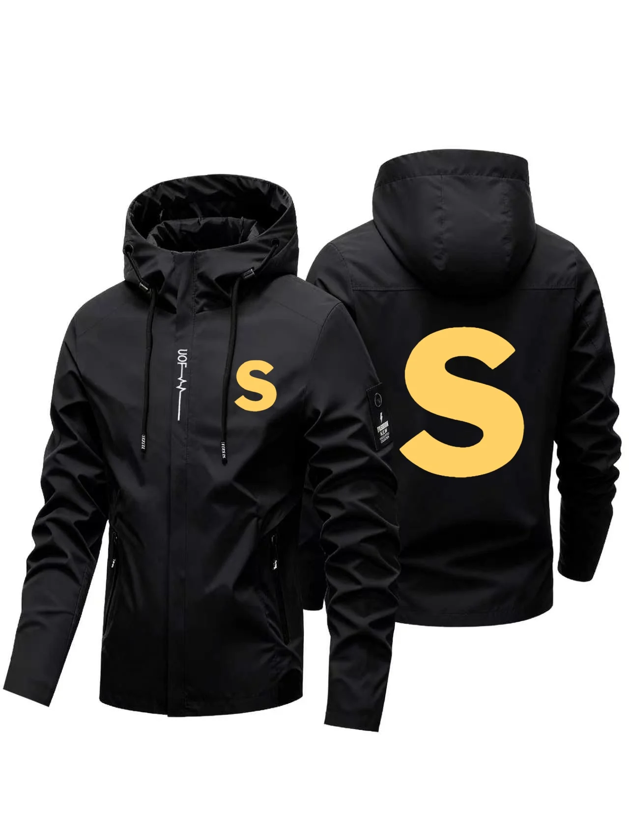 2026 Trend Men Simple Letter Hooded Jacket, Bold Capital S Symbol Print Wind Resistant Outdoor Camping Casual Windbreaker