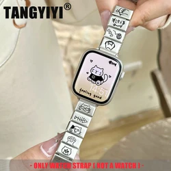 Strap For Apple Watch Band S11/10/9/8/7/SE/6/5/4/Ultra IWatch 49/46/45/44/42/41/40/38mm Fashion Cat Pattern Metal Alloy Bracelet