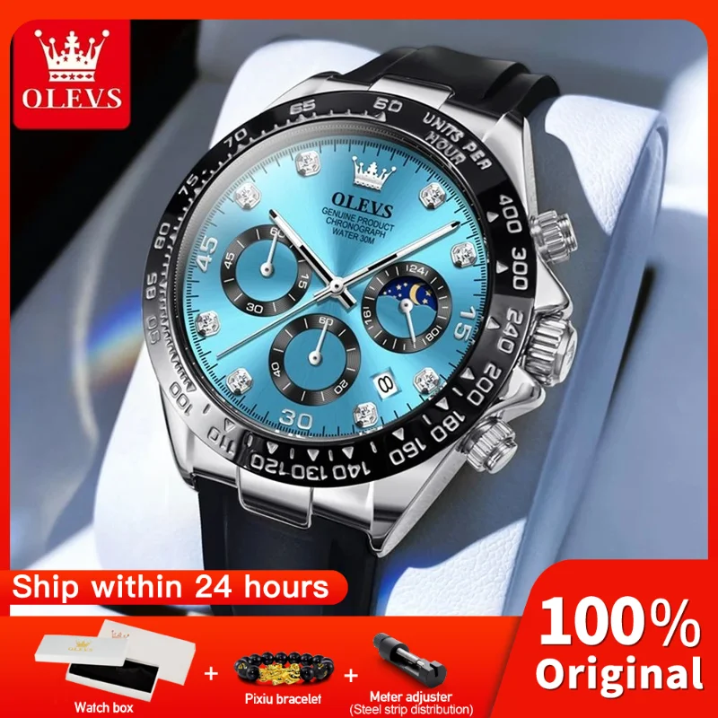 

OLEVS 2875, мужские часы, деловые оригинальные кварцевые часы, водонепроницаемые светящиеся силиконовые часы с днем и датой, один календарь, фаза Луны