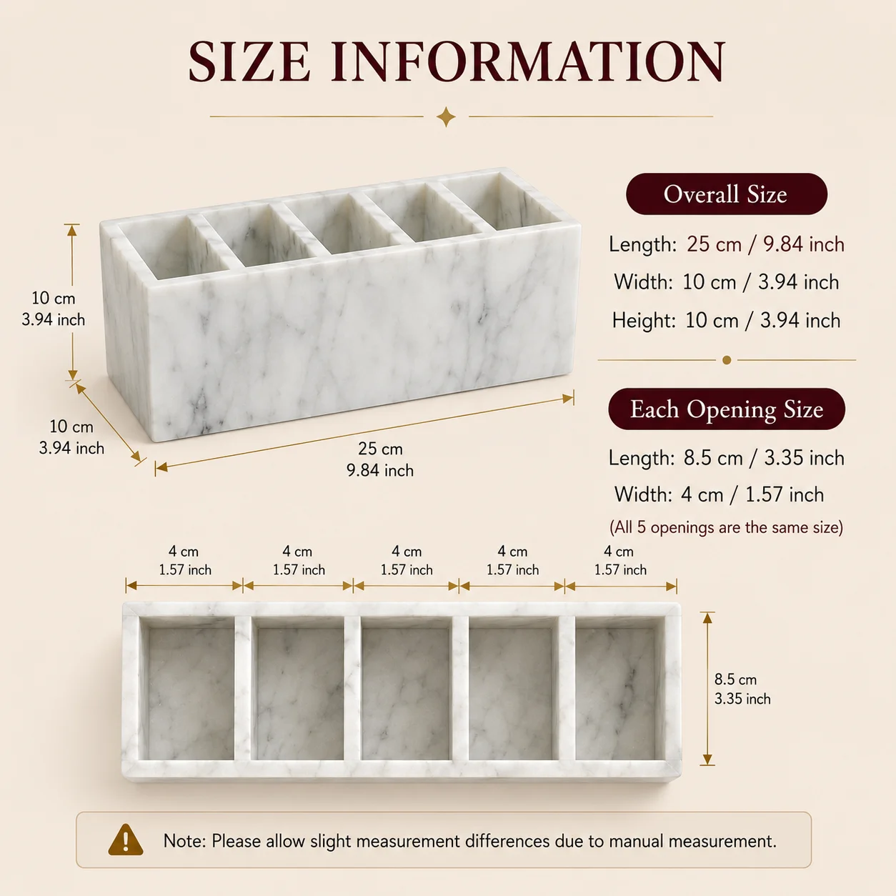 Natural White Marble Desk Organizer, Multi-Compartment Stone Pen Holder, Makeup Brush Storage for Bathroom Office Vanit