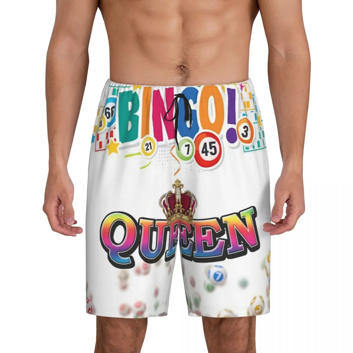 

Custom Print Bingo Queen Pajama Shorts for Men Paper Game Sleepwear Bottoms Sleep Short Pjs with Pockets