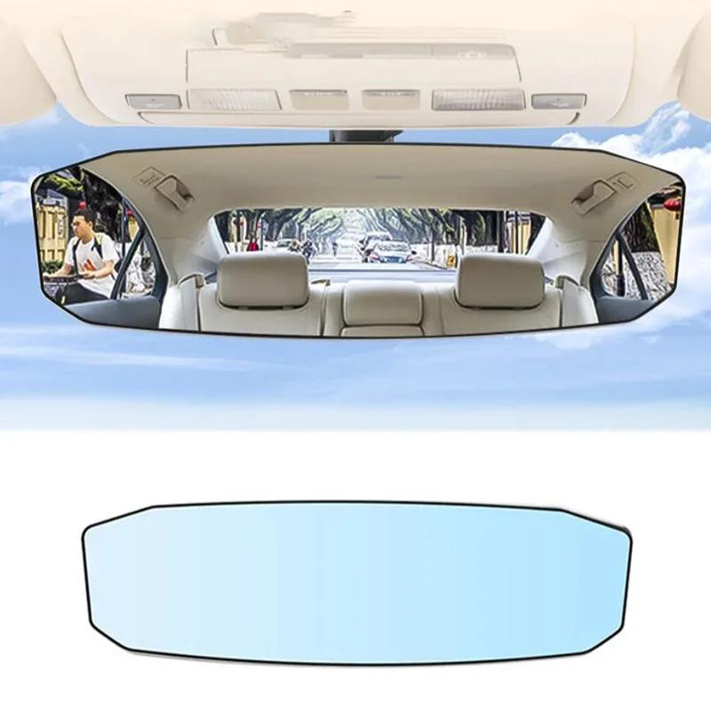 Espelho Retrovisor Universal Anti-Ofuscante Grande Angular Convexo para Carro, Acessório de Segurança Panorâmico HD Anti-Embaçante de Fácil Fixação Interna