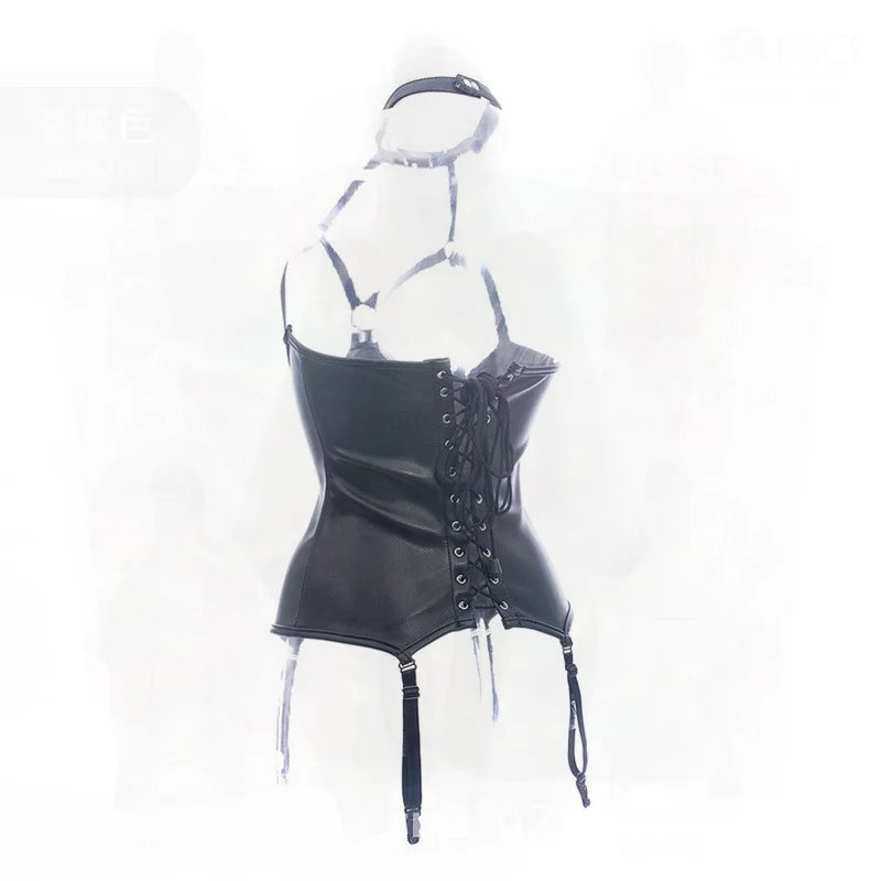 مثير الملكة التدريب الزي 2 قطعة بيكيني الرباط مشد مجموعة بولي Leather الجلود الندى الثدي التدريب ملزمة الملابس لمرحلة ملهى ليلي #5