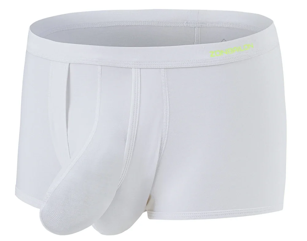 Jinshi Men's Dual Pouch Underwear Short Leg Bulge Boxer Briefs Separated Pouch Modal Trunks