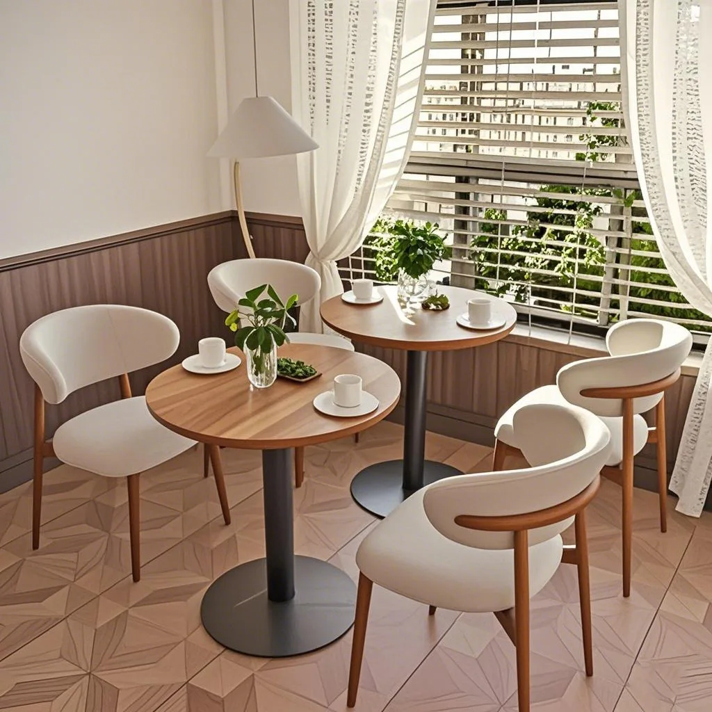 ชุดเก้าอี้และโต๊ะโรงแรมหรูทันสมัยสำหรับเฟอร์นิเจอร์ร้านอาหาร เก้าอี้และโต๊ะร้านอาหารตะวันตก เก้าอี้ร้านกาแฟ เก้าอี้ไม้เนื้อแข็ง