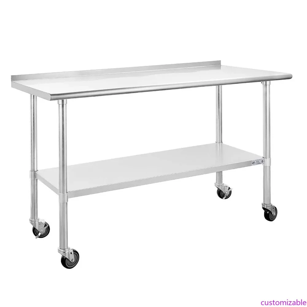 

Сертифицированный NSF прочный рабочий стол из нержавеющей стали, 24 x 60 дюймов, с колесиками и нижней полкой