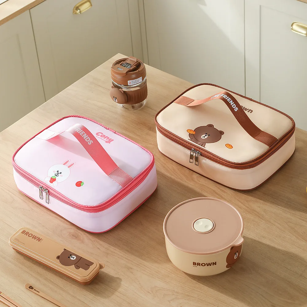 Waterproof Oxford flat hand-held lunch bag, insulated cartoon bento, cute lunch box bag for children to bring to school