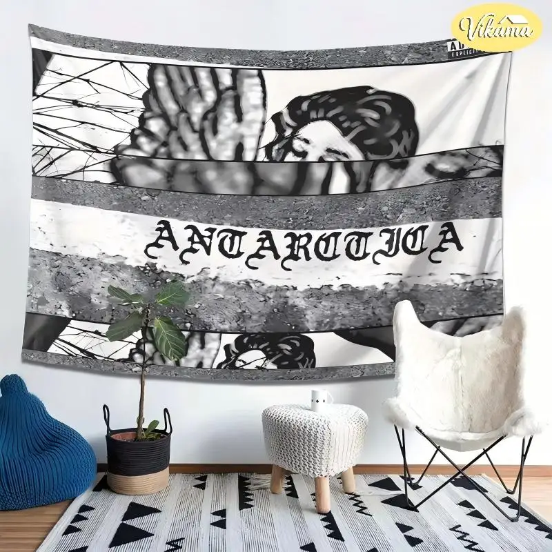 Vintage Distressed Angel Tapestry, Black Gothic Antarctic Alphabet Distressed Soft Wallpaper, Hip-Hop-Style Home Decor