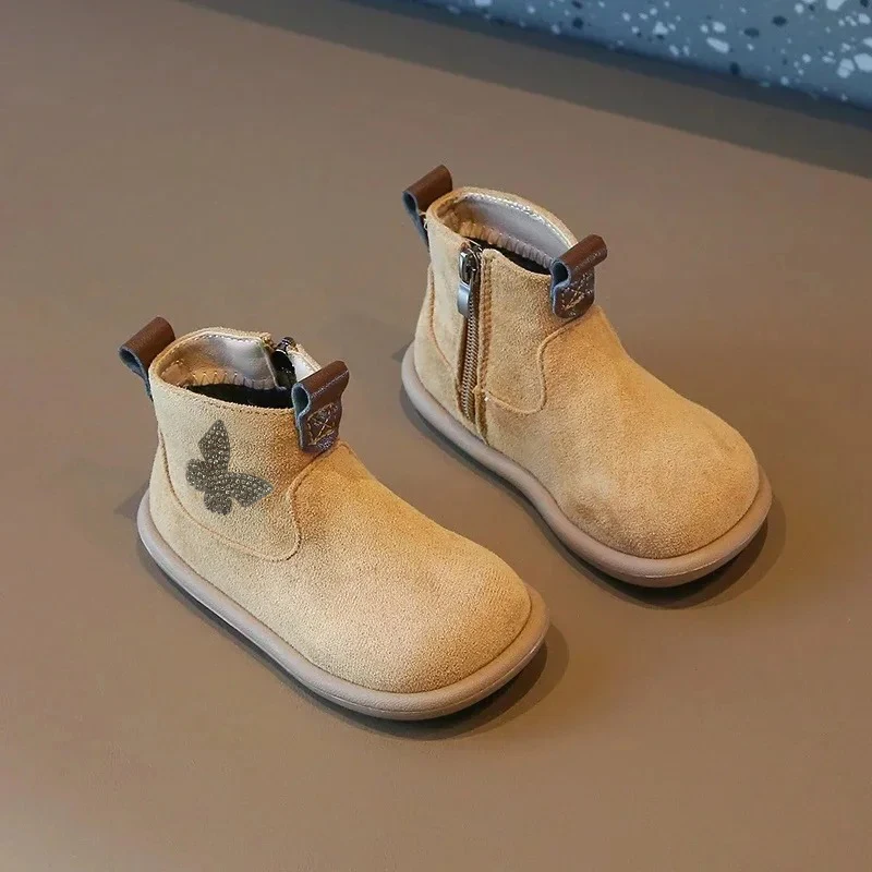 Sparkly Butterfly Sequin Toddler Girls Anti-slip Oxford Suede Ankle Boots for Cold Weather