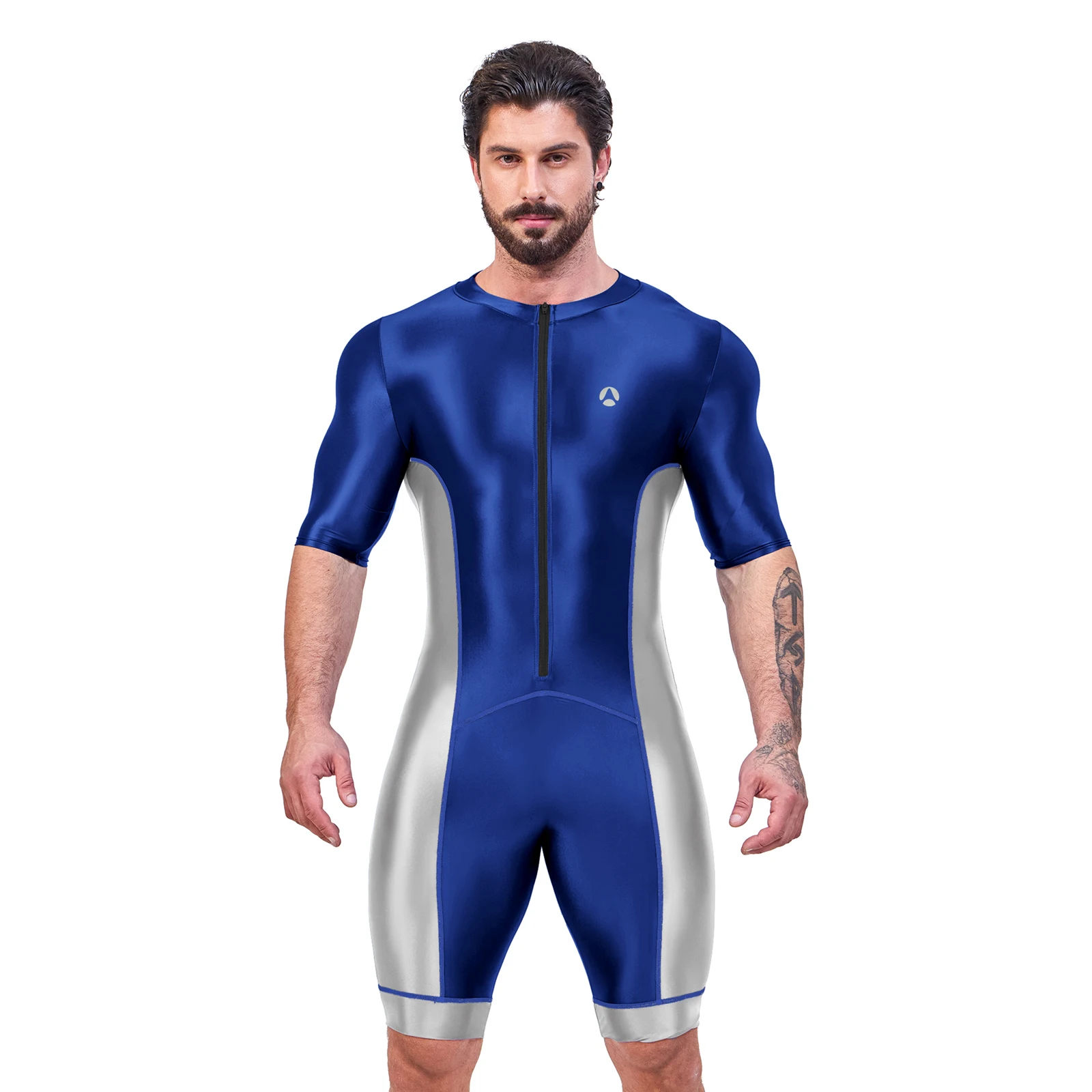 Amoresy gladius série zíper frontal manga curta elastano esportes na altura do joelho macacão unitard macacão de fitness maiô