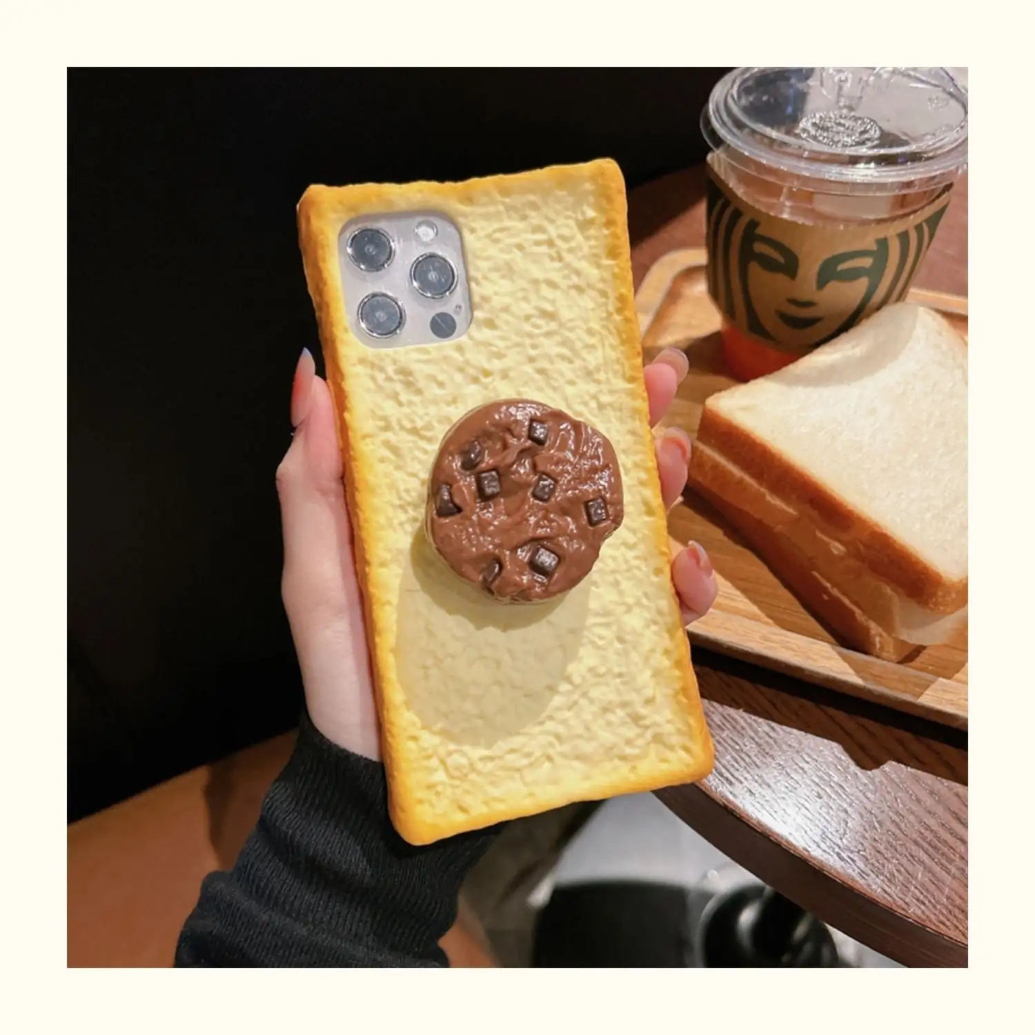 Creative 3D butter toast bread suitable for iPhone 15 14 13 12 11 Pro Max phone case phone holder pan cookie egg.