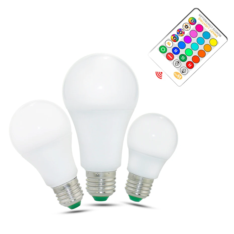 

85-265 В E27 RGB Лампы Led 5 Вт 10 Вт 15 Вт RGB Белая светодиодная лампа с 16-цветным пультом дистанционного управления с регулируемой яркостью Rgbw Домашнее светодиодное освещение Декор комнаты