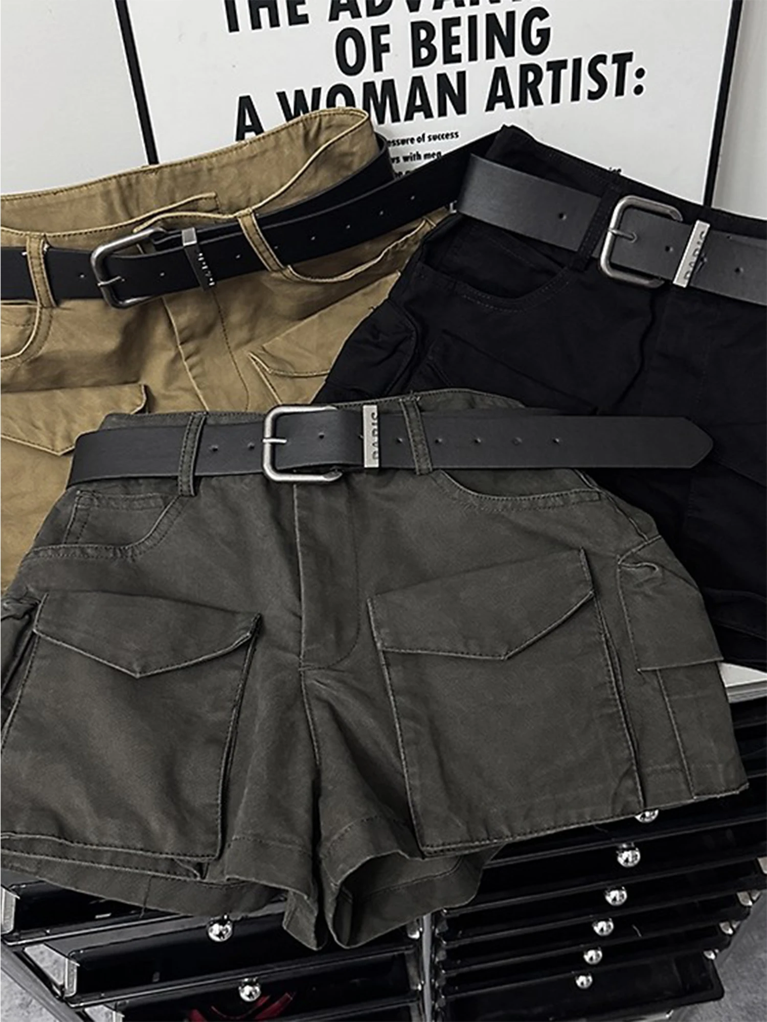 Women's Khaki Mini Cargo Shorts Vintage 2000s Y2k Gyaru Micro Shorts Streetwear High Waist Hot Pants Shorts Clothes Summer 2026