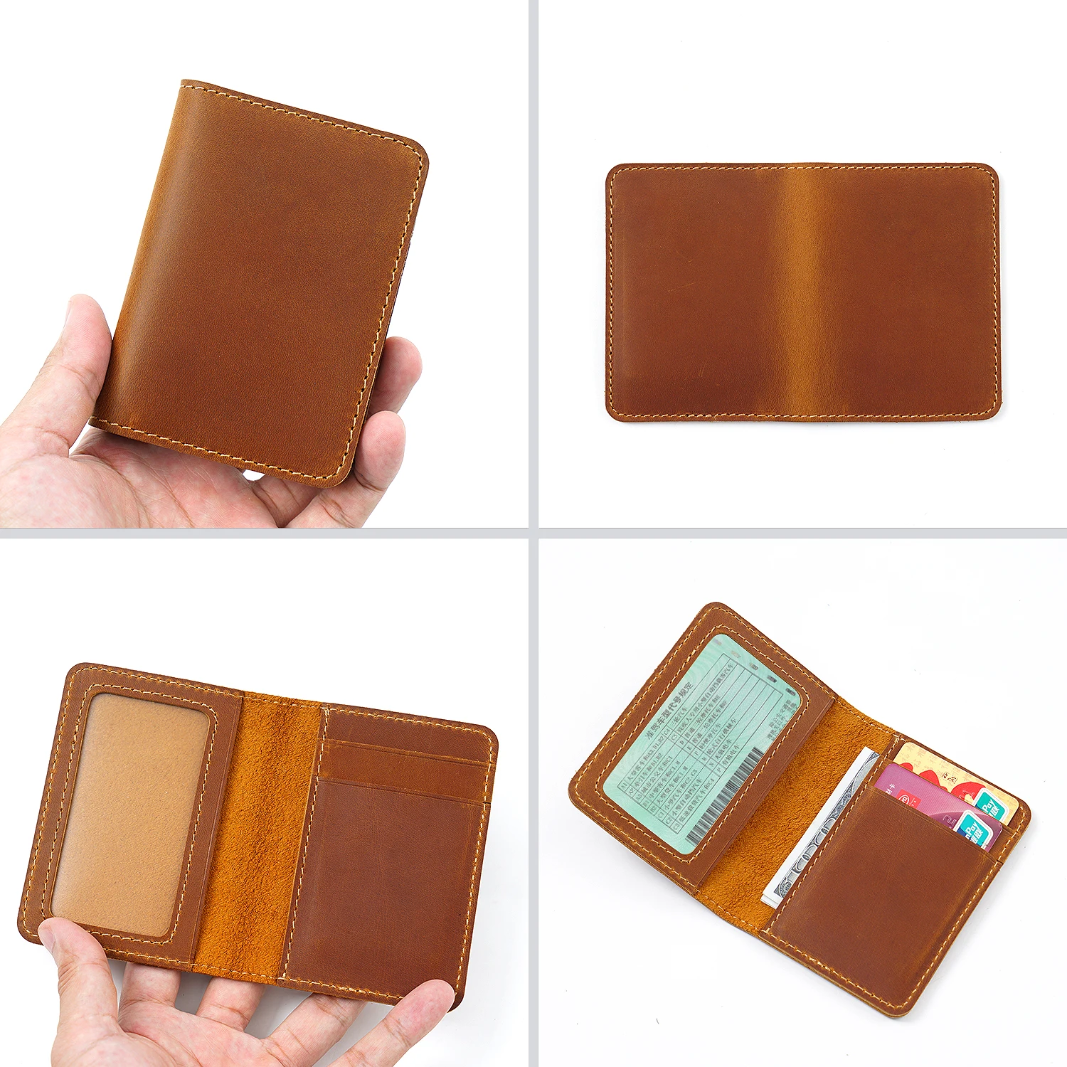 Men's Vintage Crazy Horse Leather Card Holder - Slim Short Wallet for IDs & Cards, Multi-Functional Top GrainUltra-Thin Case