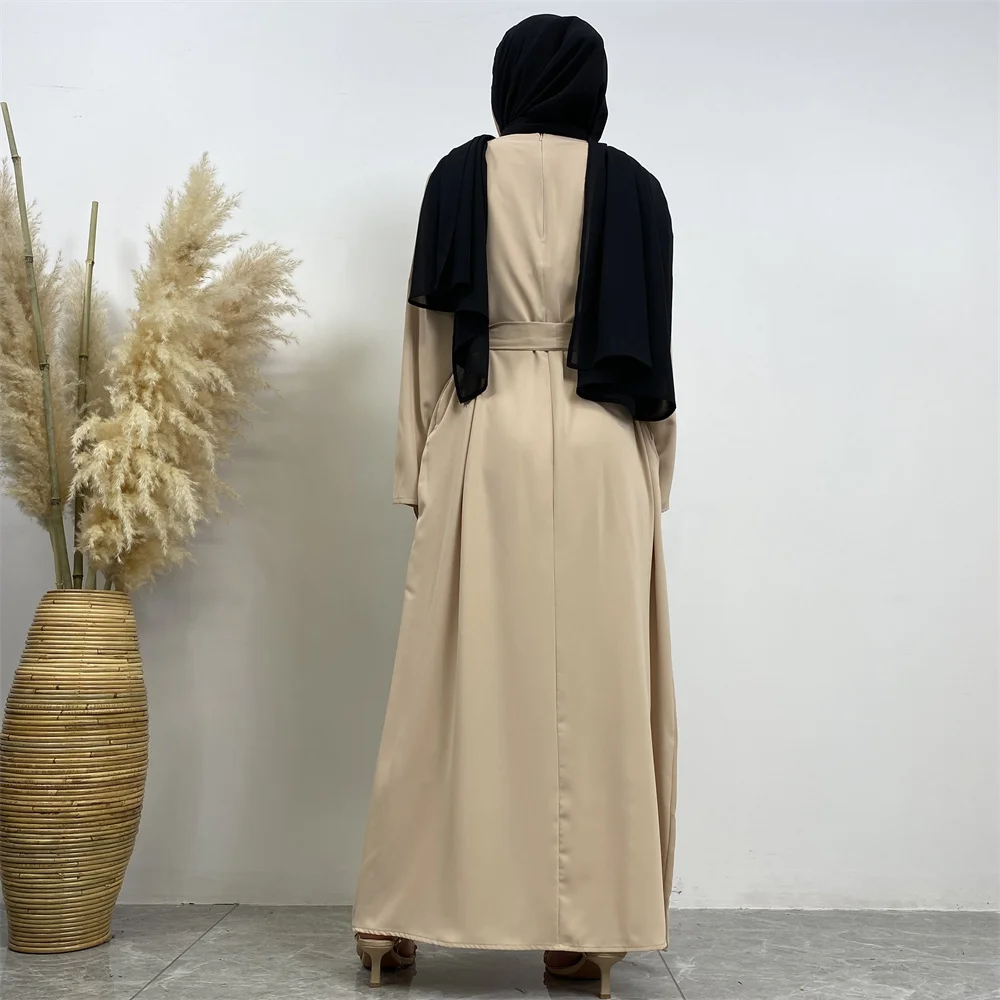 عباية إسلامية موضة جديدة فستان ساخن تركيا العربية دبي رداء بلون سادة مع جيوب فستان نسائي طويل 46