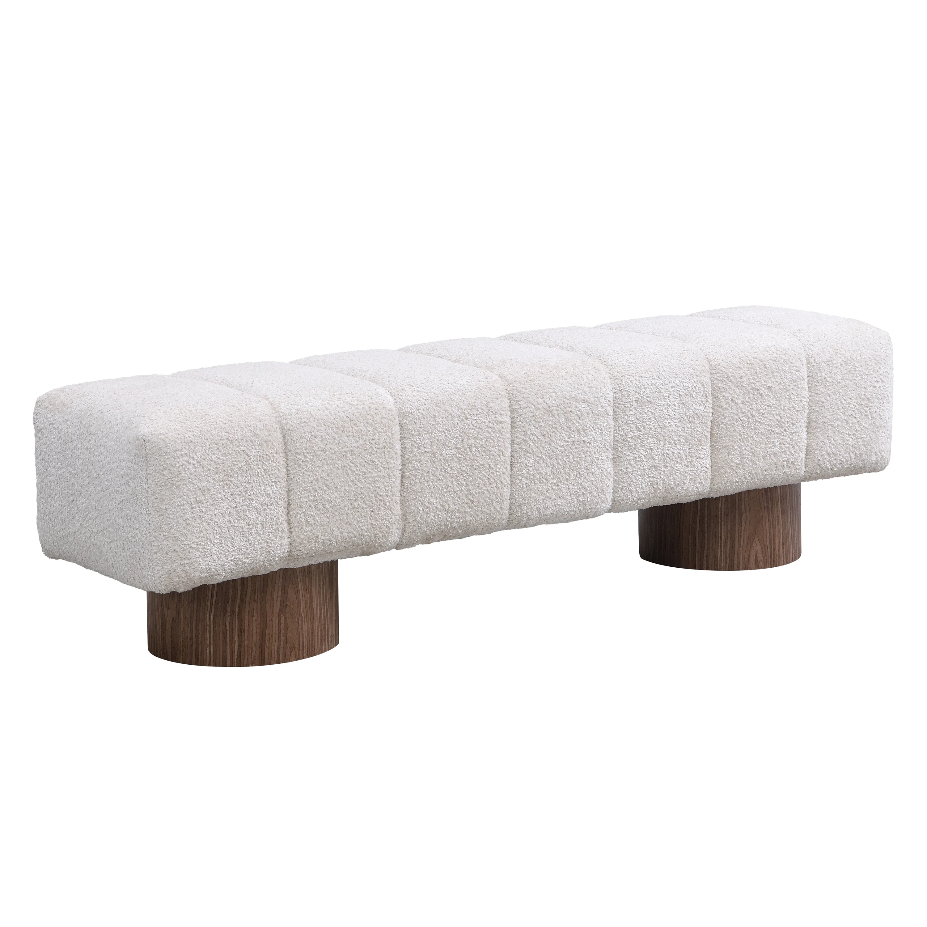 Dining Chair Ottoman with Faux Fur Fabric and Wood Legs Beige 300 LBS Weight Capacity