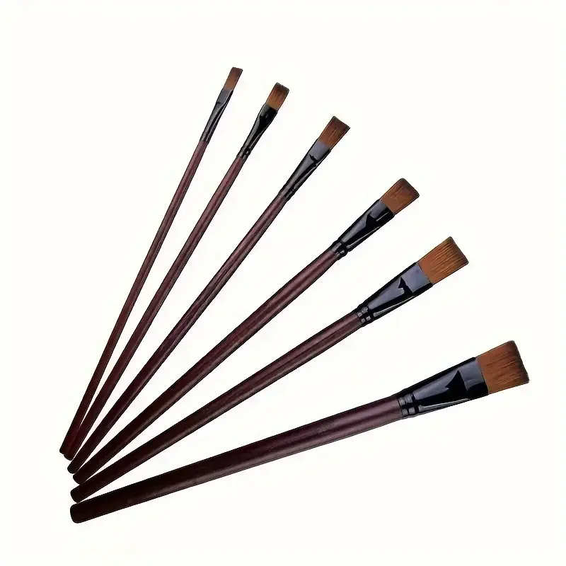6-Piece Nylon Flat-Tip Watercolor Oil Painting Set, Professional Art Creation Painting Brushes