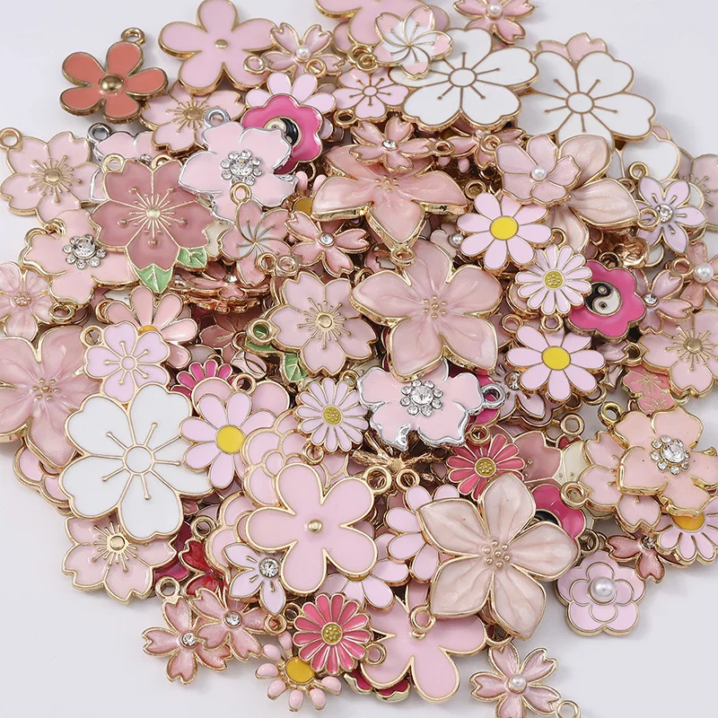 Duarte 20Pcs/Lot Cute Pink Color Enamel Flower Charms Pendants for Jewelry Making DIY Earrings Necklaces Bracelets Accessories