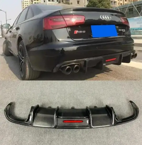 For Audi C7 A6 S6 S-line 2012-2015 Real Carbon Fiber Rear Bumper Trunk Diffuser Lip Spoiler Cover Exhaust Tips BodyKit