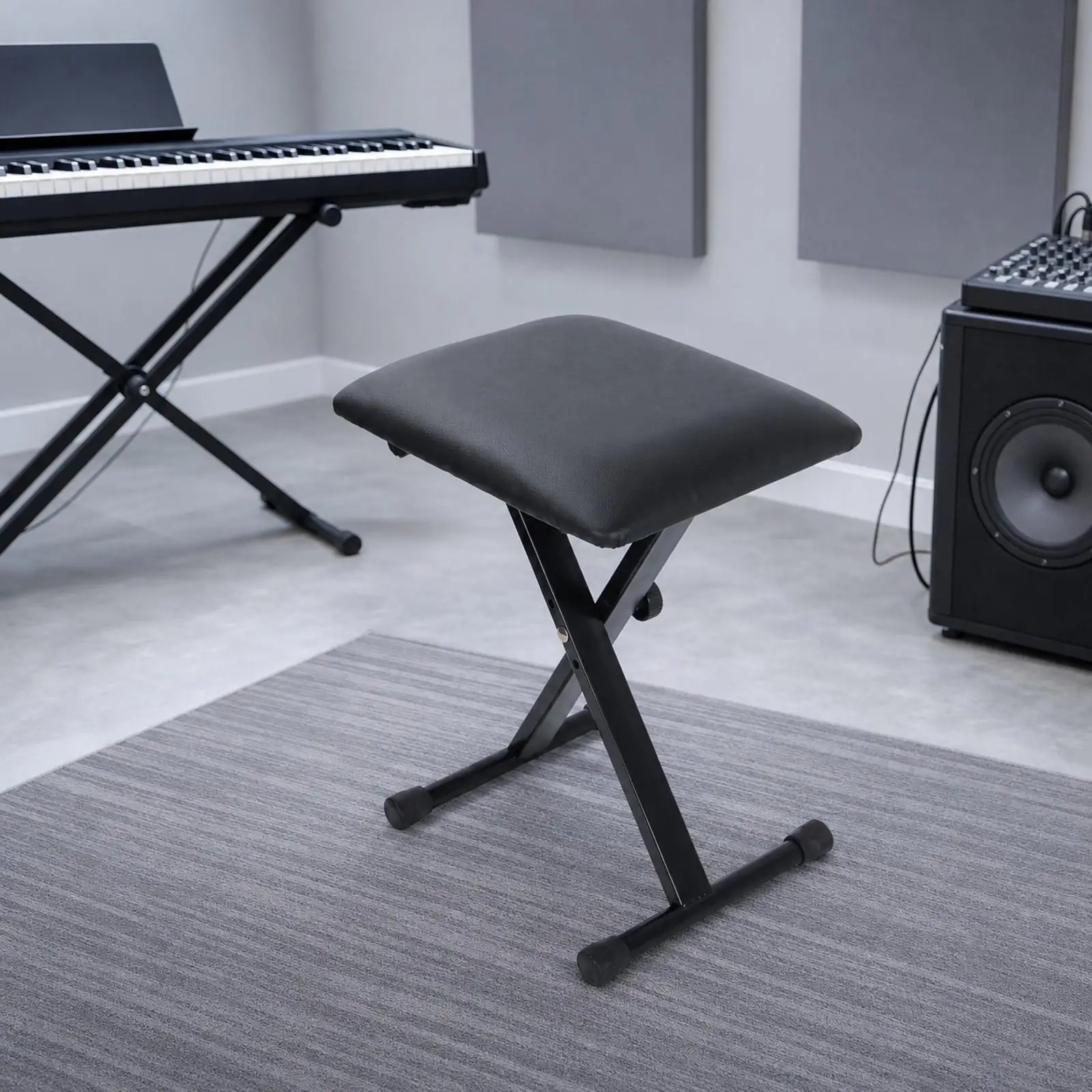 Comfortable Piano Stool Bench for Keyboard Players Thick Padded Seat Metal Frame Black Finish