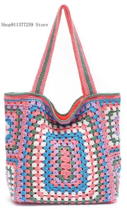 Women\'s Shoulder Bag Knitted Tote Bag Bohemian Crochet Large Capacity Casual Women\'s Handbag Large Shopping Bag Beach Bag