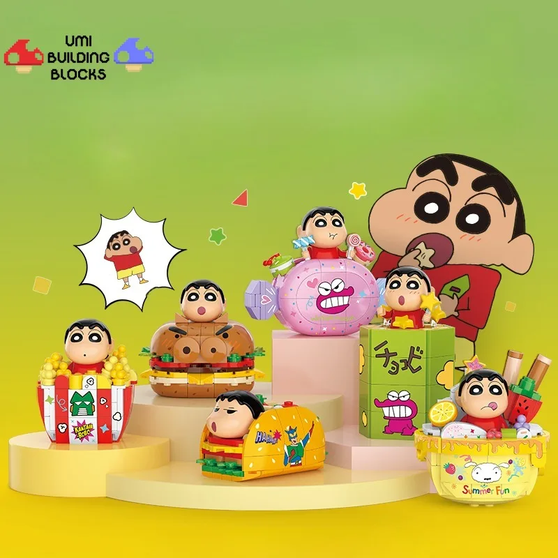 Crayon Shin-Chan Delicious Snack Series Assembly Building Blocks, Modelo de Atividade, Personagem dos Desenhos Animados, Imagem Ornamentos, Holiday Gift