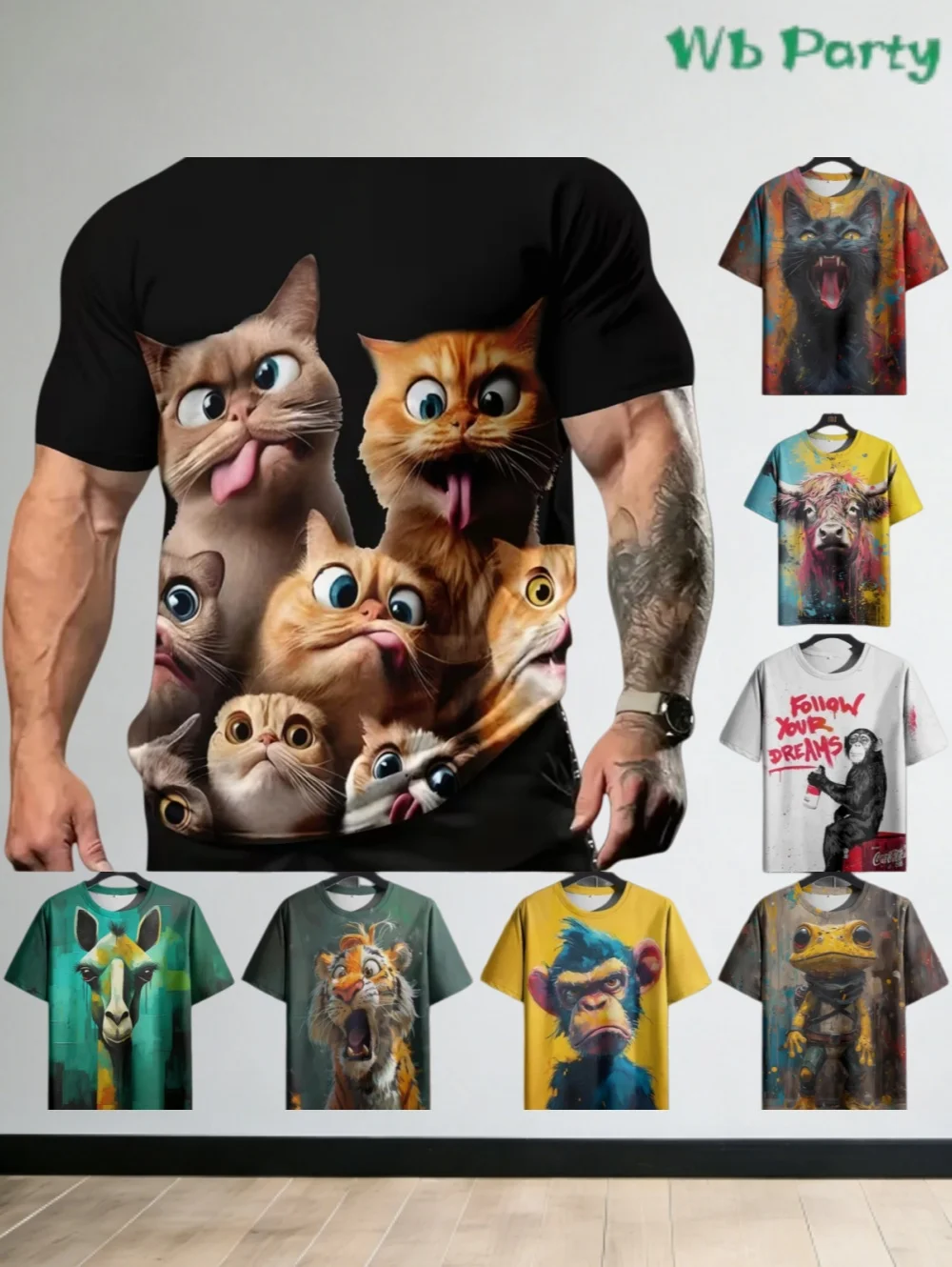 

Мужские футболки с 3D-принтом забавных животных, летняя повседневная свободная футболка в стиле Харадзюку с круглым вырезом и короткими рукавами, уличная футболка Y2K для мужчин