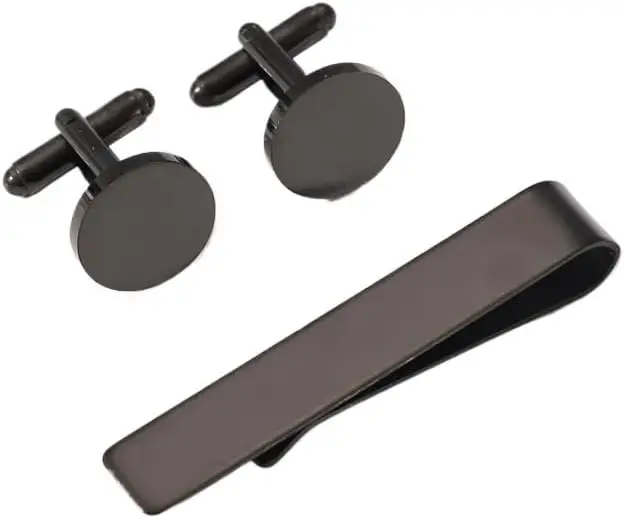 Stainless Steel Black Tie Clip Cufflinks Set French Shirt Tie Clip Set