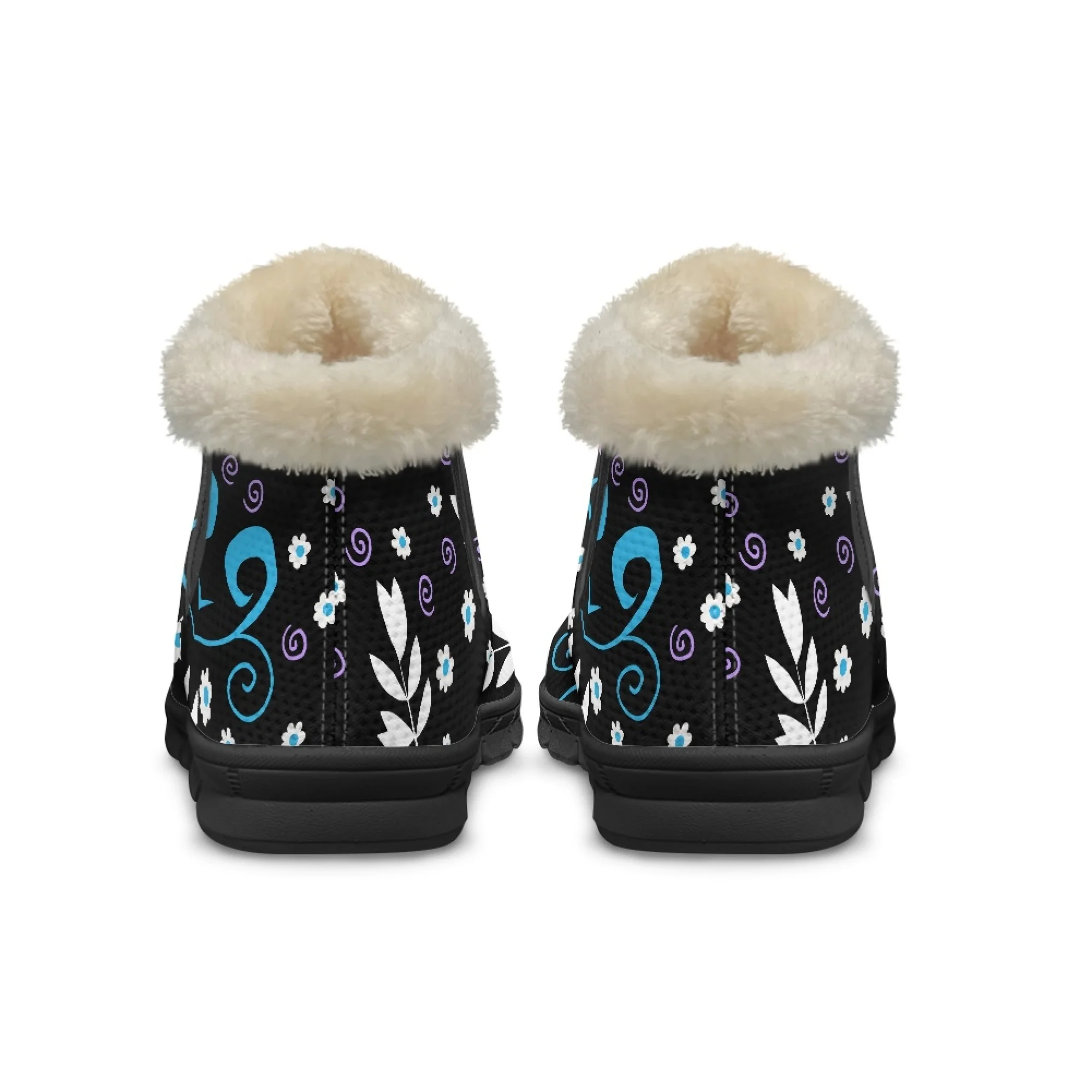 ELVISWORDS Cute Purple Mushroom Plumeria Print Women Snow Boots Ankle Boots Short Plush Winter Warm Soft Shoes Gift for Girls