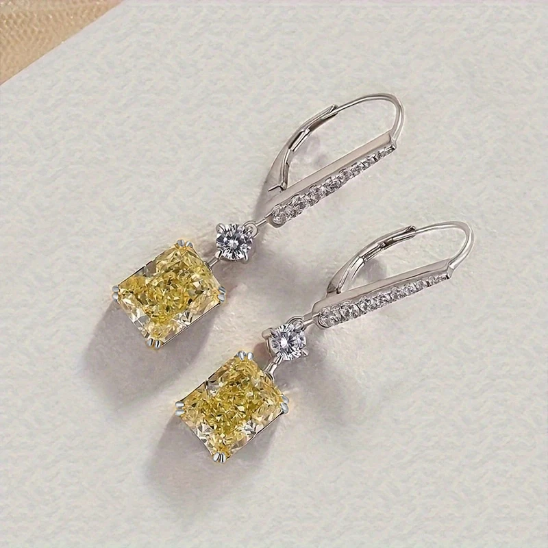 Huitan Temperament Yellow CZ Dangle Earrings for Women Modern Fashion Newly Designed Bridal Wedding Earrings Luxury Lady Jewelry