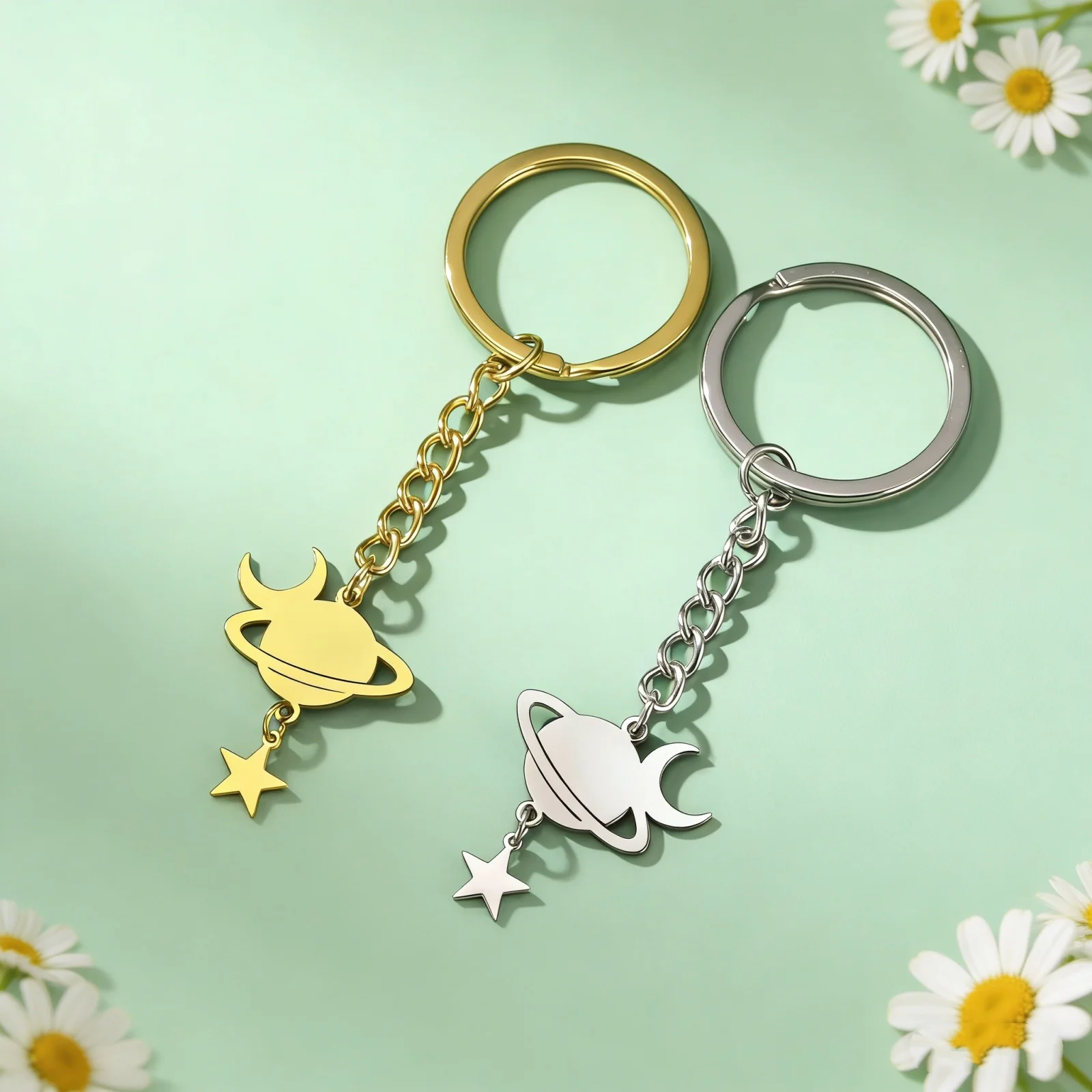 Skyrim Cosmic Planet Moon Keychain Stainless Steel Men's and Women's Fashionable Charm Star Car Keychain Couple Anniversary Gif