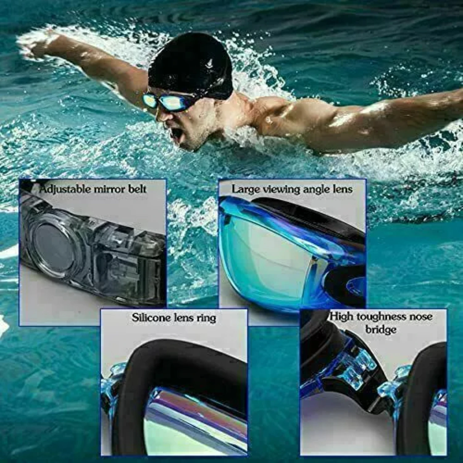 Swimming Goggles Mirror Clear Anti-UV Anti-Fog Swim Glasses For Adult And Child~