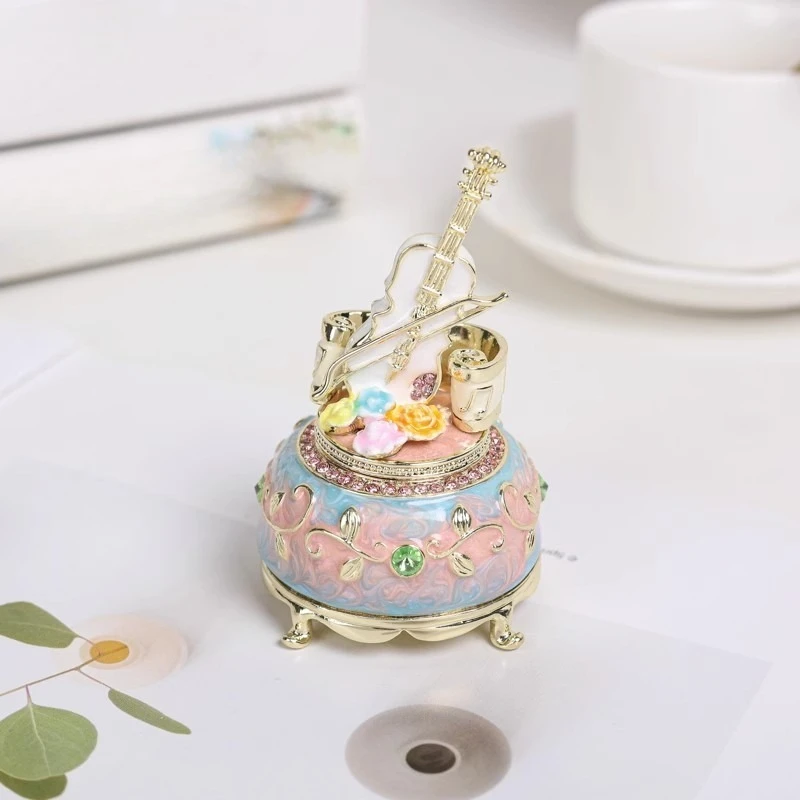 Enamel Violin Musical Box Metal Craft Collectible Birthday Present Light Luxury Home Desktop Ornament