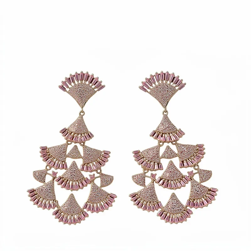 Ginkgo snow powder zircon fringed earrings light luxury high-end stud earrings full of diamonds multi-layer fan earrings