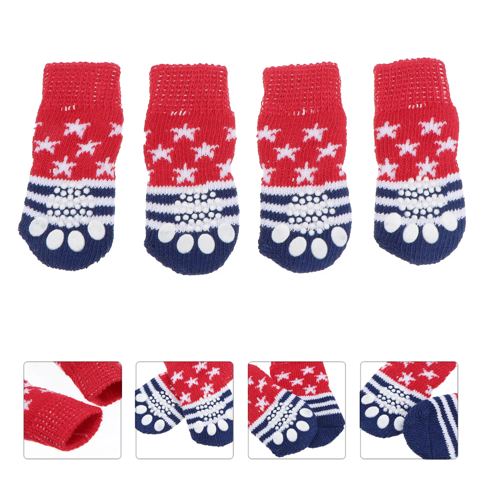 4Pcs Pet Non-Slip Cotton Socks Dog Paw Protectors Soft Comfortable Paw Socks Prevent Sliding on Hardwood Floors