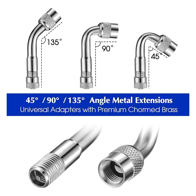 10 Pieces Stainless Steel Valve Stem Extension, 4 Pieces Dual Tire Valve Extension 6 Pieces Valve Extender Adaptor