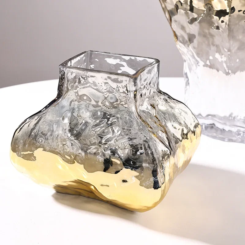 

16wwGlass Vase Golden Geometric Gradient Glass Bottle Hydroponics Terrarium Flower Vase Home Decoration Accessories