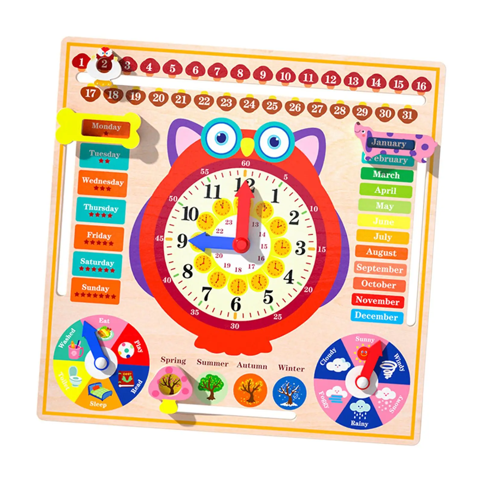 Montessori Toys Days of Week Preschool Weather Season Time Cognition Clock Teaching Aids for Kids Children Boys Girls