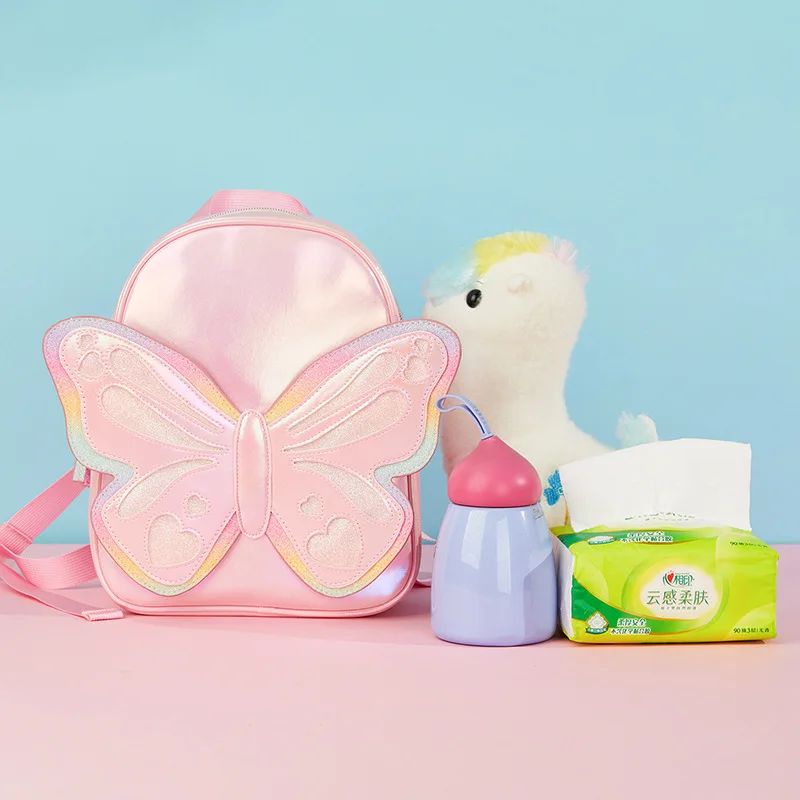 

Shoulder Glitter Wings Adjustable Cute Cartoon Straps Bags Girls Fashion Outing Backpack Kids Laser Zipper Backpack Butterfly
