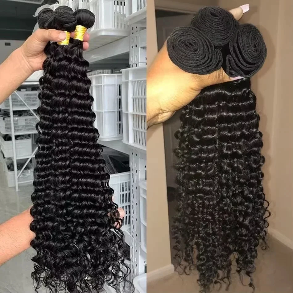 

Brazilian Deep Wave Human Hair Bundles 30 40 inch Curly Virgin Human Hair 1/3/4 Bundles Human Hair Weave Raw Hair Extensions