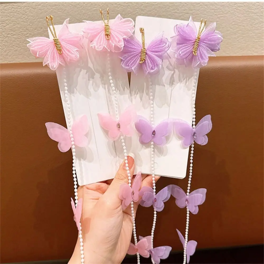 Doce malha pérola trançada hairpin colorido borla meninas presilhas headwear trançado corrente de cabelo