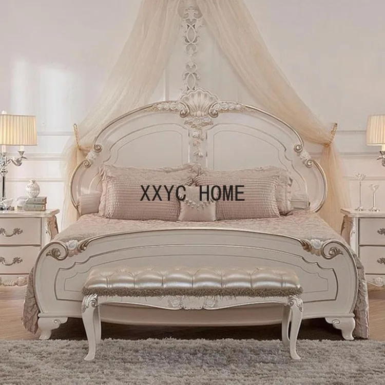 

Дворец фотокровать вилла спальня белая резная принцесса