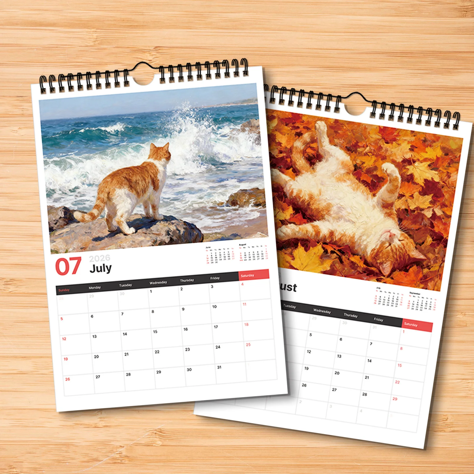 Calendario a tema gatto arancione 2026 da 1 pezzo, adatto per display da parete e visualizzazione delle date, perfetto per gli amanti dei gatti, un bel regalo a tema animali domestici